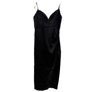 Women’s Zara Satin Black Dress Size Large‎ L Wedding Party Formal